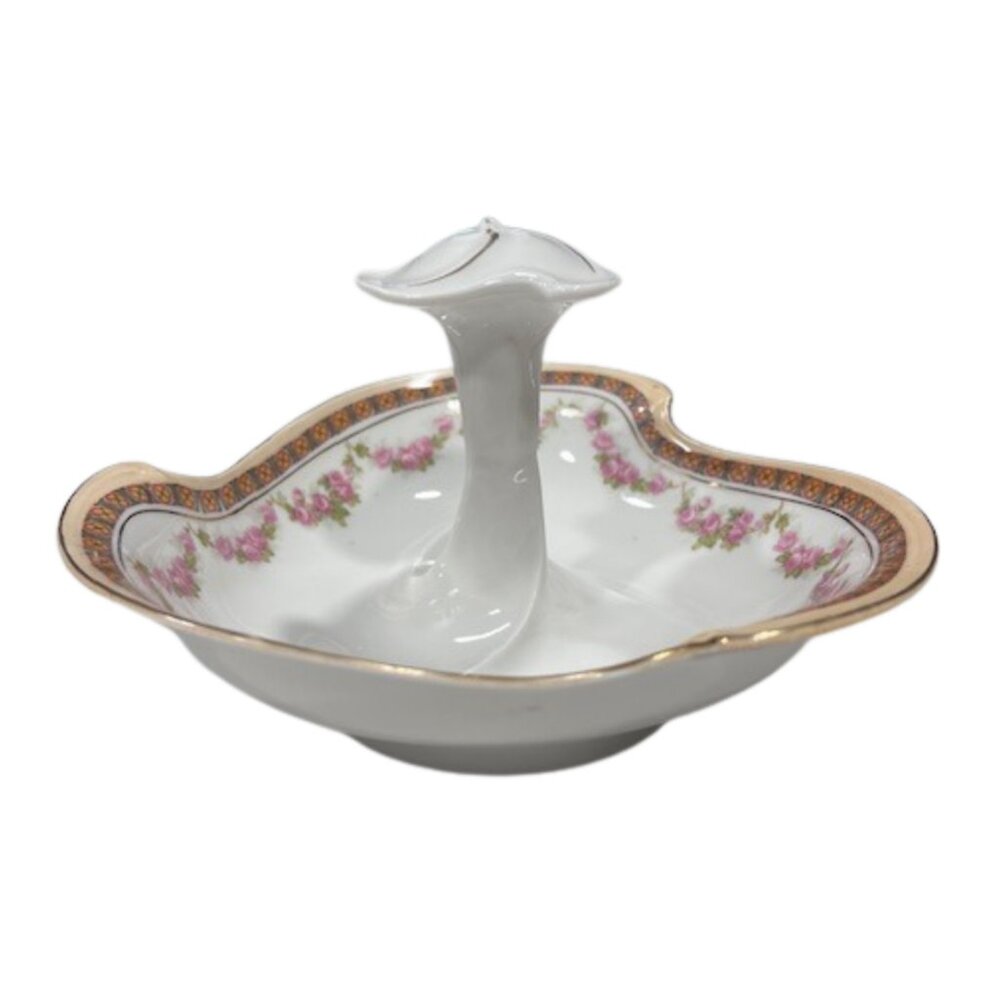 Rare Antique  MZ Austria Hand Painted Porcelain Dish Roses, Gold Trim, Signed